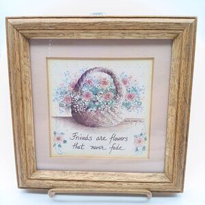 Vintage Linda Grayson Printwick Papers Framed Art "Friends Are Flowers That Neve